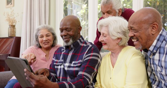 Happy Seniors Using Digital Tablet at Retirement Home - Download Free Stock Images Pikwizard.com