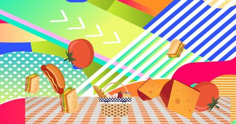 Abstract Picnic Fiesta with Basket and Delicious Snacks