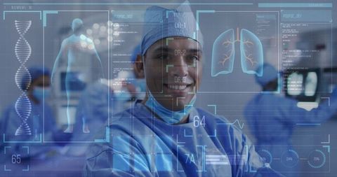 Smiling Surgeon with Holographic Medical Data in Operating Room