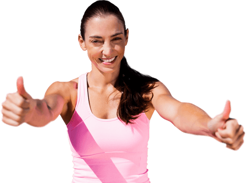 Happy Sporty Woman Giving Thumbs Up on Transparent Background