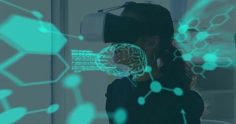 Businesswoman Wearing VR Headset with Futuristic Brain Technology - Download Free Stock Images Pikwizard.com