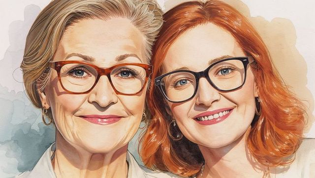 Elegant portrait of mother and daughter bonding in stylish eyewear