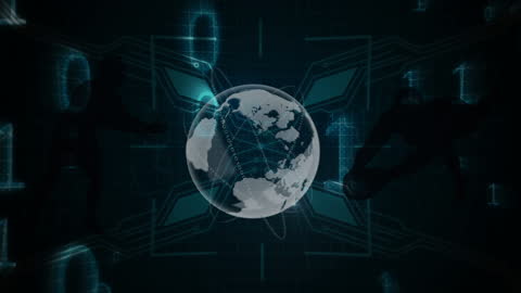 Digital Data Processing Around Global Sphere in Futuristic Tech Style