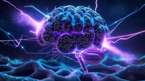 Futuristic Neon Brain with Electric Arcs and Digital Grid