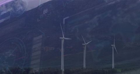 Wind Turbines with Data Overlay Showcasing Renewable Energy