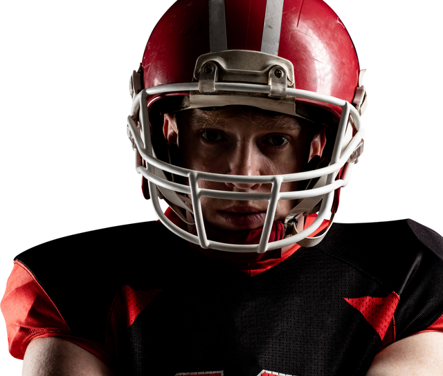 Close-up of American Football Player with Red Helmet on Transparent Background - Download Free Stock Videos Pikwizard.com