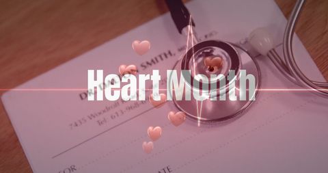Heart Month Awareness Concept with Stethoscope and Floating Hearts