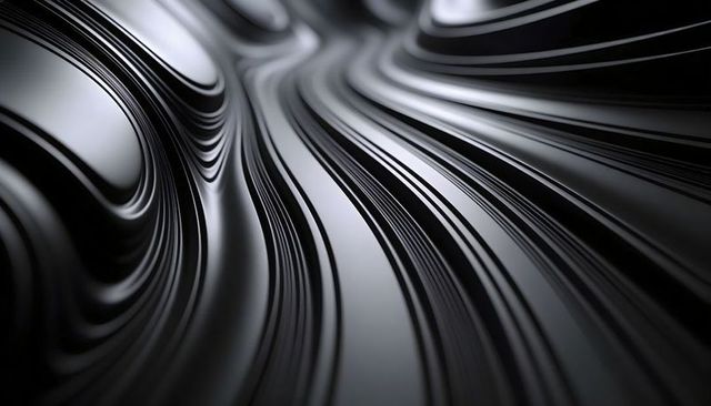 Flowing Glossy Metallic Ribbons Reflecting Light Monochrome Abstract Sculpture Background
