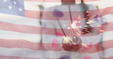 Celebrating Freedom with Sparkler Behind USA Flag - Download Free Stock Images Pikwizard.com