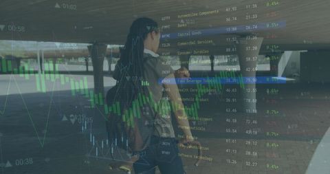 Man with Bicycle Analyzing Stock Market Trends and Data