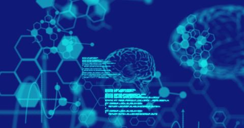 Digital Brains and Data Processing on Blue Background - Download Free Stock Images Pikwizard.com