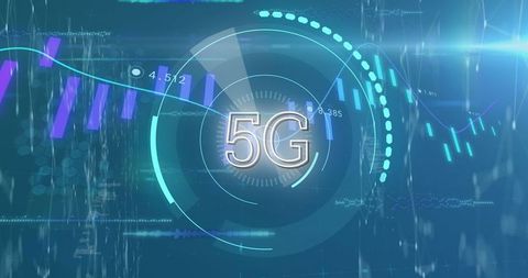 Futuristic 5G Technology with Graphical Interface and Candlestick Graph