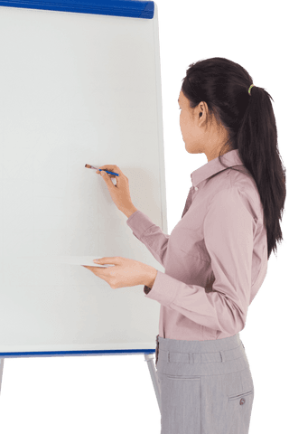 Businesswoman Illustrating on Transparent Board for Creative Idea Presentation
