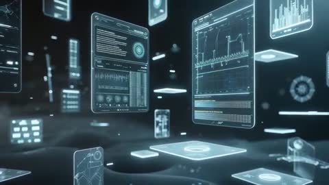Futuristic Data Panels Visualizing Virtual Dashboard in Cyberspace