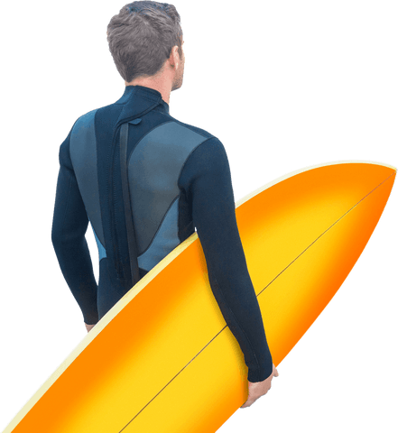 Transparent Surfer Holding Yellow Surfboard in Wetsuit
