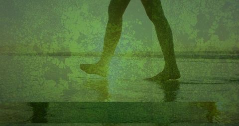 Tranquil Beach Walk With Reflections and Textured Overlay