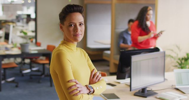 Confident Businesswoman Standing in Modern Office Setting - Download Free Stock Images Pikwizard.com