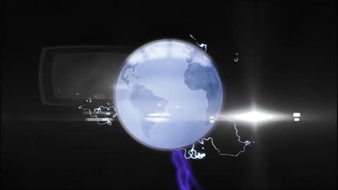 Animated Globe Surrounded by Vibrant Light Trails in Digital Space