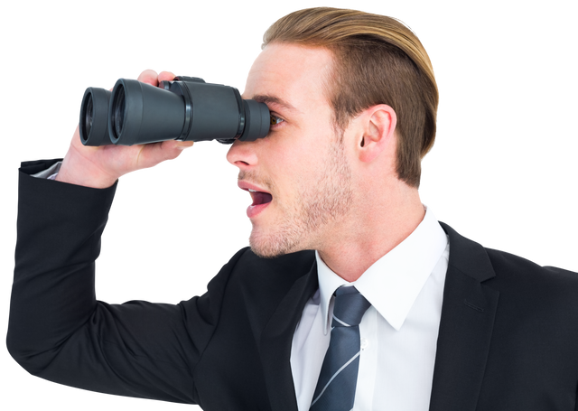 Transparent Surprised Businessman Looking Through Binoculars - Download Free Stock Videos Pikwizard.com