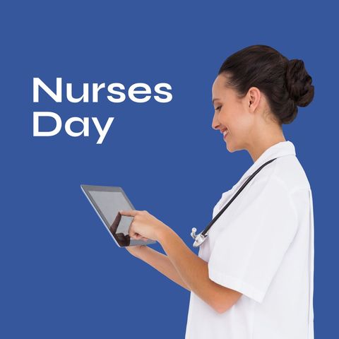 Smiling nurse using tablet celebrating nurses day