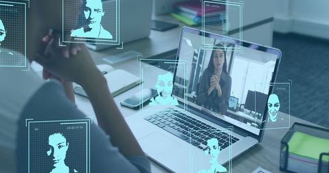 Video call with face recognition interface in modern office