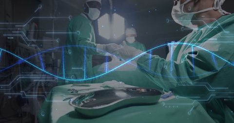 Innovative Medicine Scene with DNA Overlay and Surgeons - Download Free Stock Images Pikwizard.com