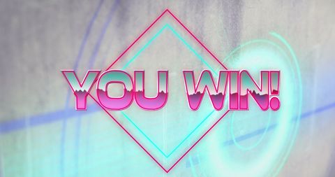 You win text on neon light trails background