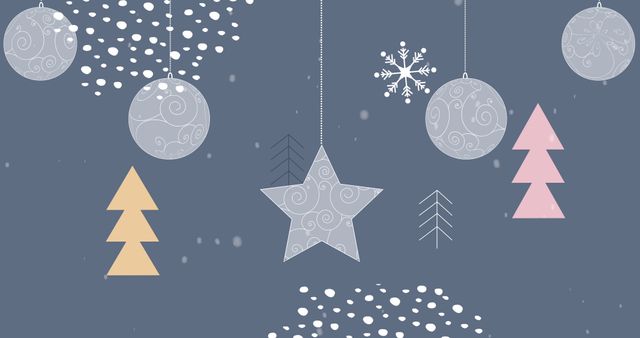 Christmas Decorations with Snowflakes and Trees on Blue Background - Download Free Stock Images Pikwizard.com