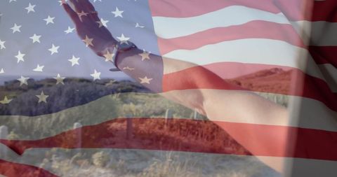 Patriotic Spirit with Overlapping USA Flag and Woman's Arm