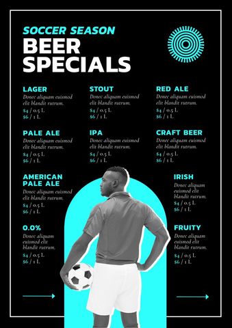 Soccer Season Beer Specials Menu with African American Player - Download Free Stock Templates Pikwizard.com