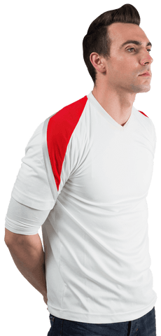 Transparent man in sportswear looking forward with determination
