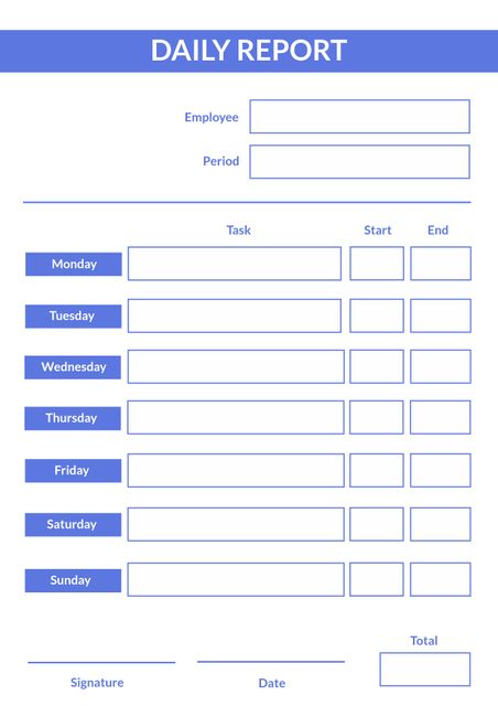 Blue Daily Report Template with Weekly Task Layout - Download Free Stock Templates Pikwizard.com