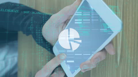 Businessman Using Digital Tablet with Data Processing Overlay