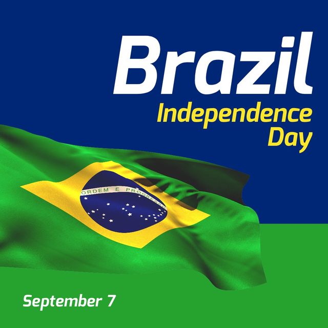 Illustration of brazil independence day text with national flag on blue background. Vector, flag, patriotism, celebration, freedom and identity concept.
