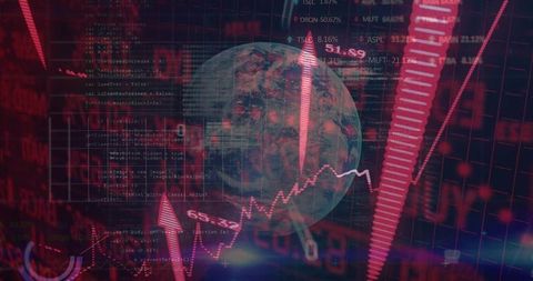 Futuristic digital interface with floating earth globe and data visualizations