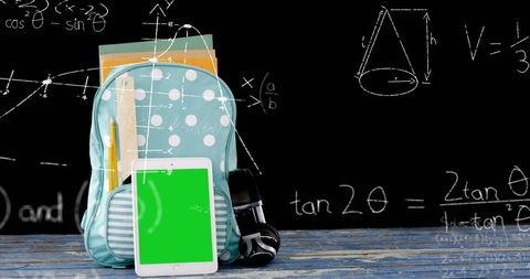 Back to School Backpack with Math Equations on Blackboard