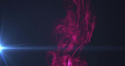 Rising magenta particle plume glowing and swirling with blue starburst flare