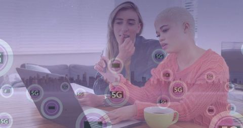 Collaborating in modern workspace with 5g connectivity theme