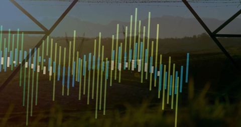 Agricultural data visualization at dawn with irrigation system