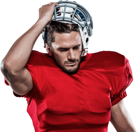 Transparent american football player adjusting helmet in red jersey