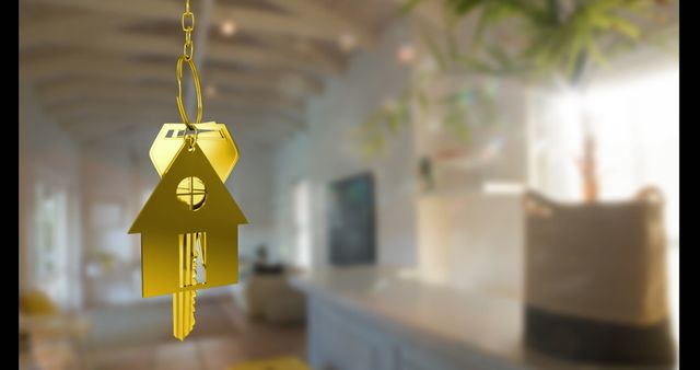 Golden House-Shaped Key in Modern Stylish Home Interior - Download Free Stock Images Pikwizard.com