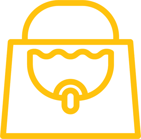Minimalist yellow handbag graphic on transparent background