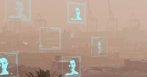 Biometric Data Over Urban Cityscape Background