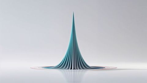 Minimalist sculpture with radial panels on glossy surface, seismograph concept