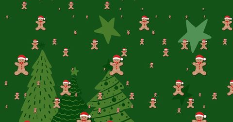 Festive Gingerbread Men with Christmas Trees Pattern - Download Free Stock Images Pikwizard.com