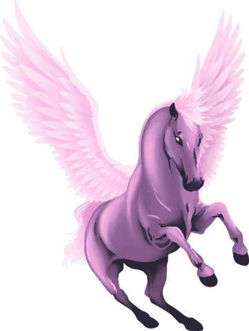 Transparent fantasy winged horse illustration in purple-pink