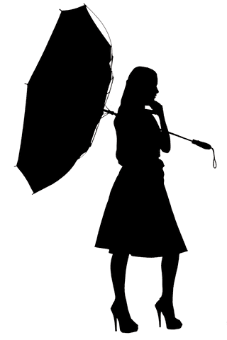 Silhouette Woman Holding Umbrella on Transparent Background