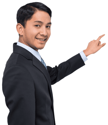 Happy Asian Businessman Presenting on Transparent Background - Download Free Stock Videos Pikwizard.com