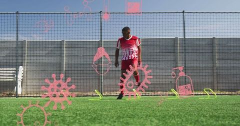Football Player Training with COVID-19 Precautions Illustration