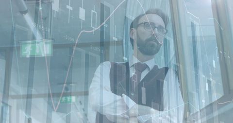 Thoughtful businessman analyzing virtual financial charts